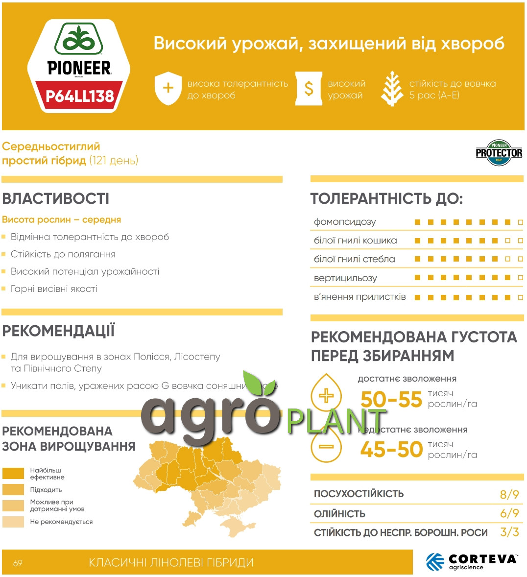 Інформація про соняшник П64ЛЛ138 / P64LL138 з каталога Піонер / Pioneer