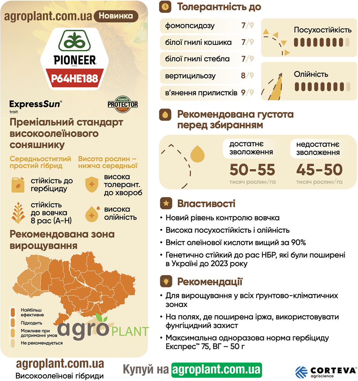 Информация о подсолнечнике Пионер 188 (П64ГЕ188 / P64HE188) из каталога Pioneer
