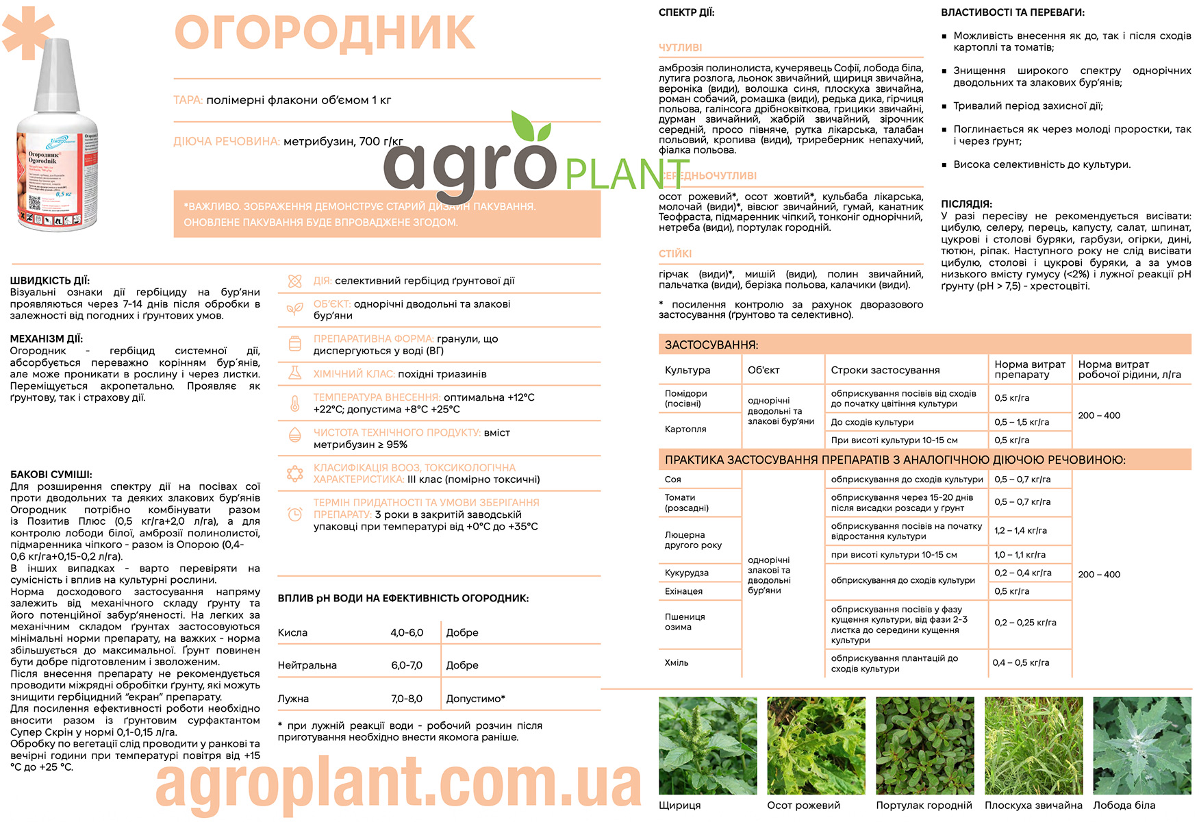 Гербіцид Огородник (метрибузин 700 г/кг)