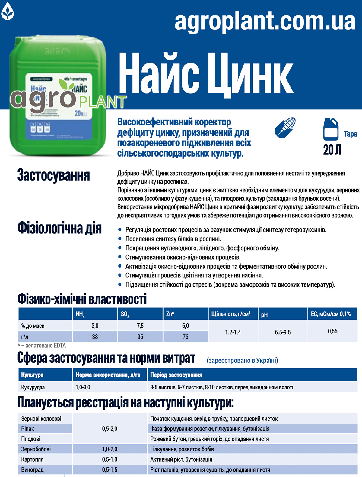 Найс Цинк – коректор дефіциту цинку для кукурудзи, зернових і плодових культур