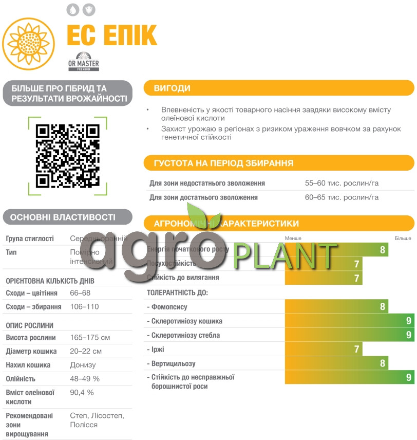 Інформація про соняшник Епік з каталога Лідеа / Lidea